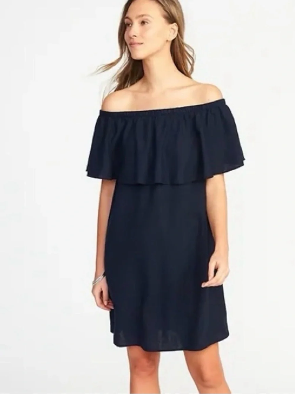 Old Navy | Dresses | Old Navy Navy Linen Blend Off Shoulder Ruffle Shift  Dress Medium | Poshmark